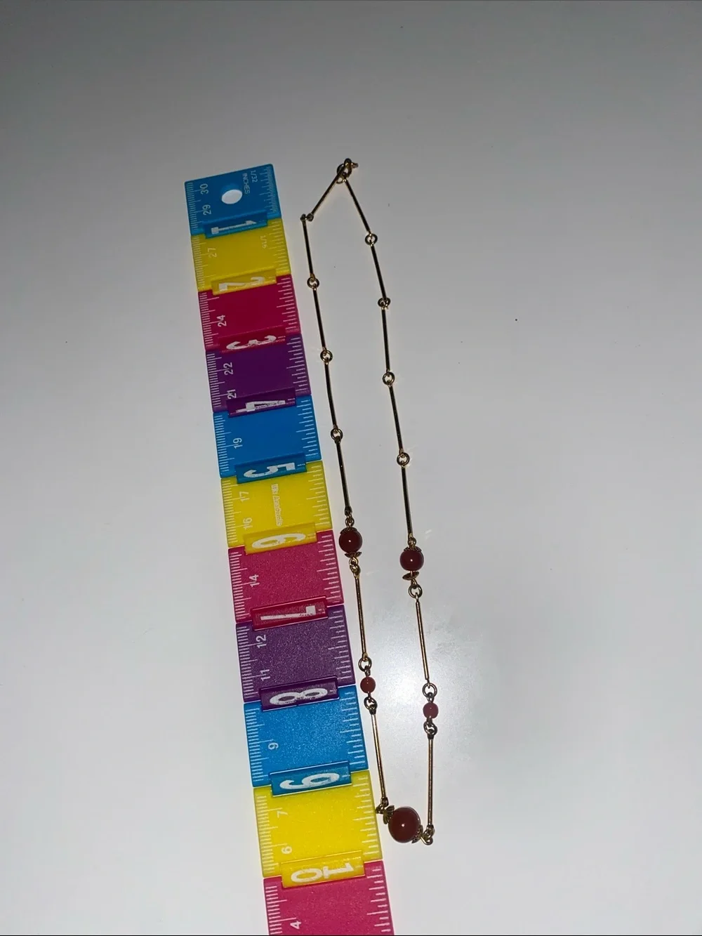 Gold Chain Necklace with Reddish Pink Stone Accents